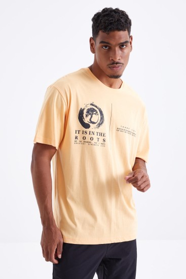 TommyLife - Kavun Içi Minimal Baskılı O Yaka Erkek Oversize T-Shirt - 88096