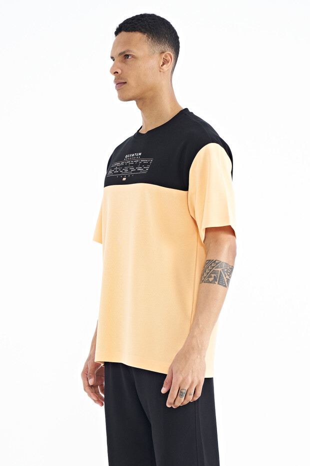 Kavun Içi Renk Geçişli Baskı Detaylı O Yaka Oversize Erkek T-shirt - 88225