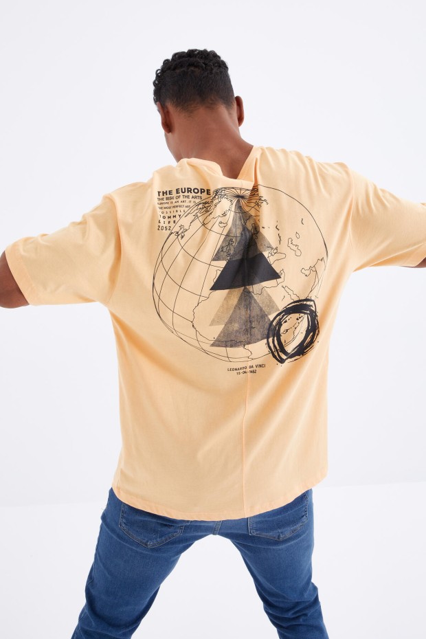 Kavun Içi Sırt Baskılı O Yaka Erkek Oversize T-shirt - 88091