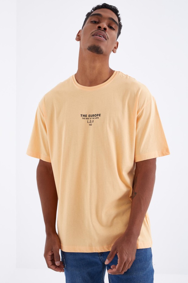 Kavun Içi Sırt Baskılı O Yaka Erkek Oversize T-shirt - 88091