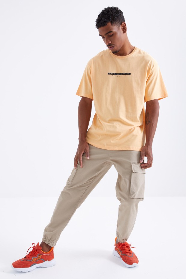 Kavun Içi Sırtı Yazı Baskılı O Yaka Erkek Oversize T-Shirt - 88100