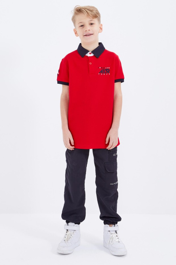 Kırmızı Air Yazılı Standart Kalıp Polo Yaka Erkek Çocuk T-Shirt - 10894
