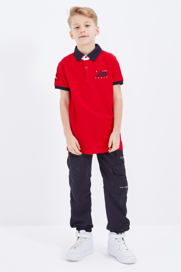Kırmızı Air Yazılı Standart Kalıp Polo Yaka Erkek Çocuk T-Shirt - 10894