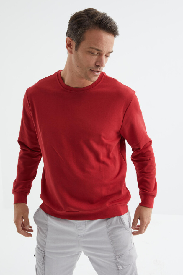 Kırmızı Basic O Yaka Rahat Form Erkek Sweatshirt - 88053