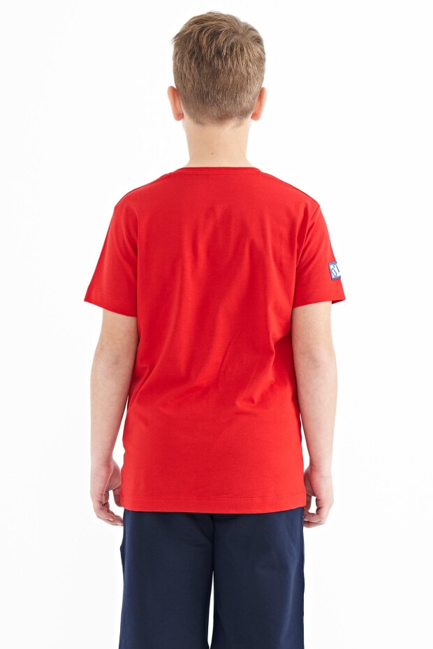 Kırmızı Baskı Detaylı O Yaka Standart Kalıp Erkek Çocuk T-Shirt - 11104