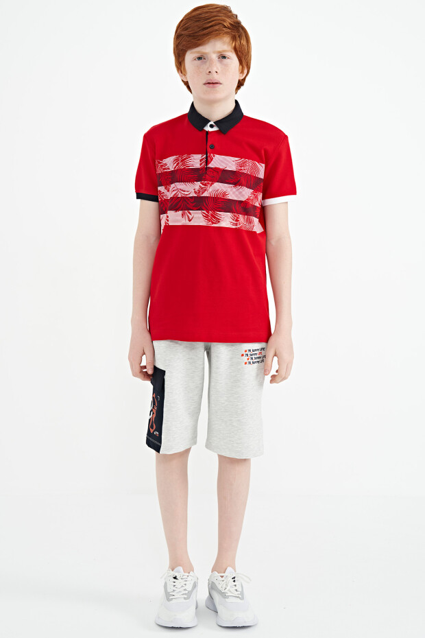 Kırmızı Baskı Detaylı Standart Kalıp Polo Yaka Erkek Çocuk T-Shirt - 11101