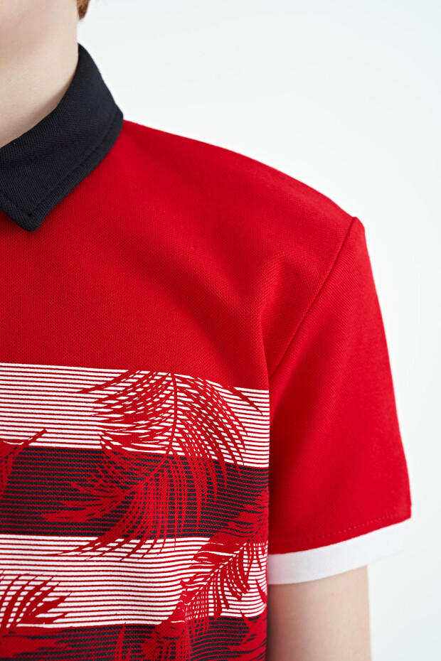 Kırmızı Baskı Detaylı Standart Kalıp Polo Yaka Erkek Çocuk T-Shirt - 11101