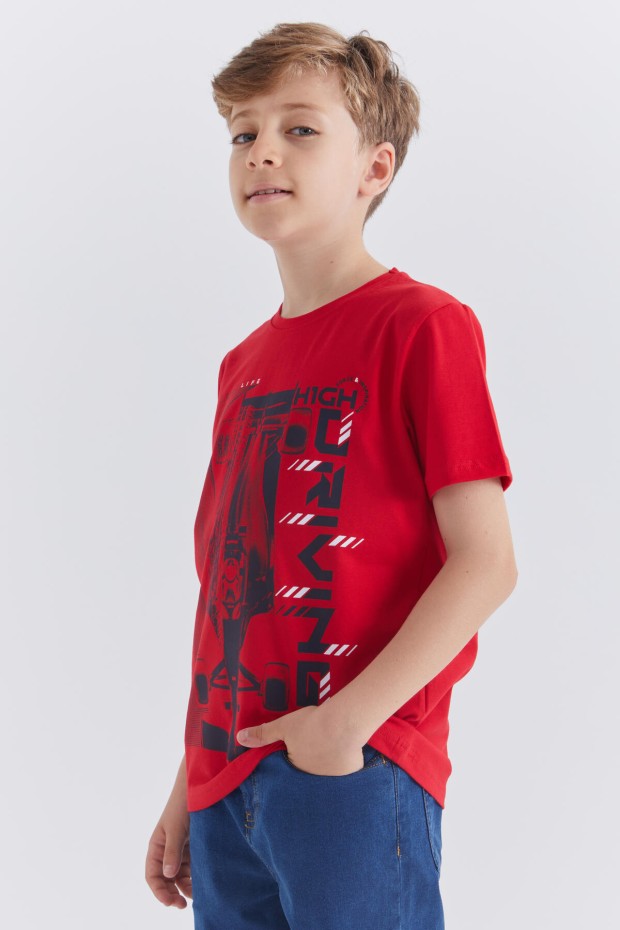 Tommy Life Kırmızı Baskılı Kısa Kol Standart Kalıp O Yaka Erkek Çocuk T-Shirt - 10866. 1
