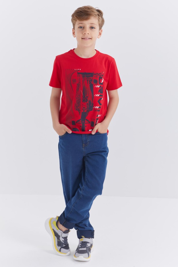 Tommy Life Kırmızı Baskılı Kısa Kol Standart Kalıp O Yaka Erkek Çocuk T-Shirt - 10866. 8