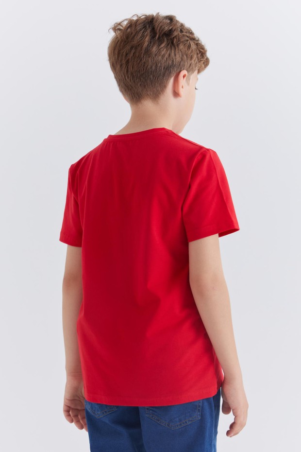 Tommy Life Kırmızı Baskılı Kısa Kol Standart Kalıp O Yaka Erkek Çocuk T-Shirt - 10866. 5