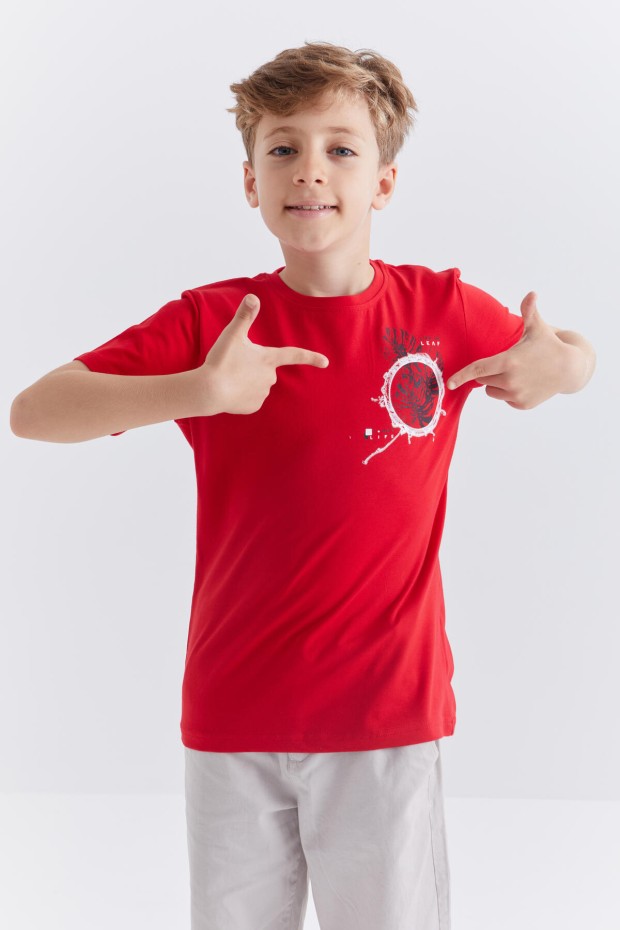 Tommy Life Kırmızı Baskılı O Yaka Kısa Kollu Standart Kalıp Erkek Çocuk T-Shirt - 10867. 1