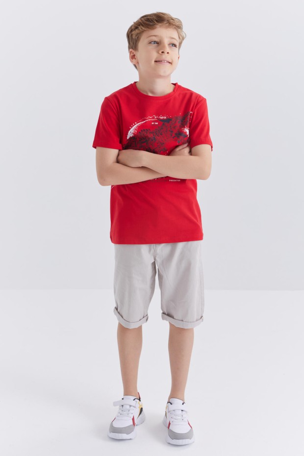 Tommy Life Kırmızı Dinazor Baskılı Kısa Kol Standart Kalıp O Yaka Erkek Çocuk T-Shirt - 10865. 8