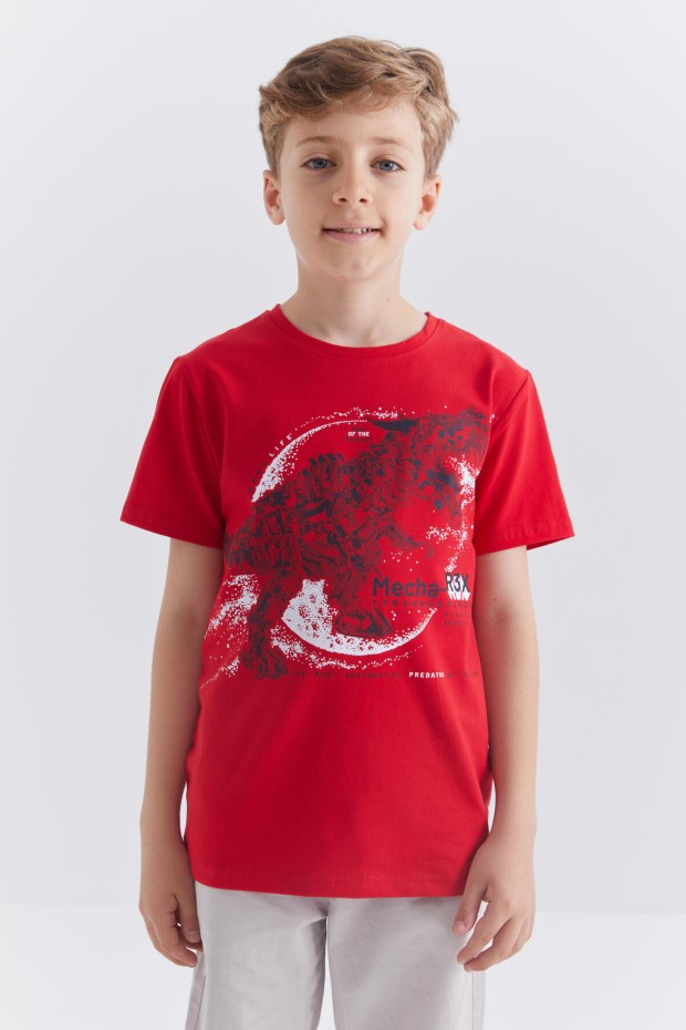 Tommy Life Kırmızı Dinazor Baskılı Kısa Kol Standart Kalıp O Yaka Erkek Çocuk T-Shirt - 10865. 6