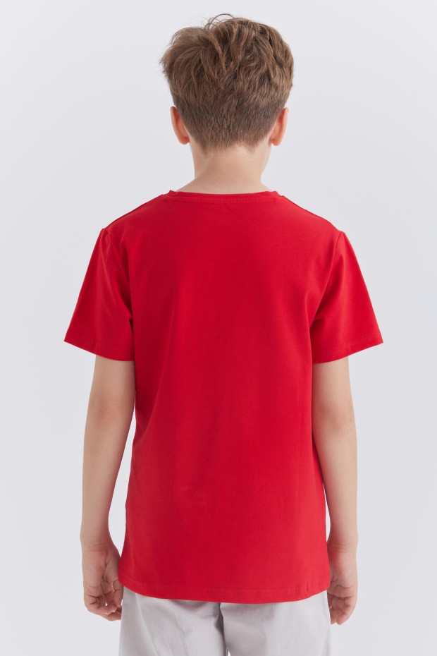Tommy Life Kırmızı Dinazor Baskılı Kısa Kol Standart Kalıp O Yaka Erkek Çocuk T-Shirt - 10865. 5
