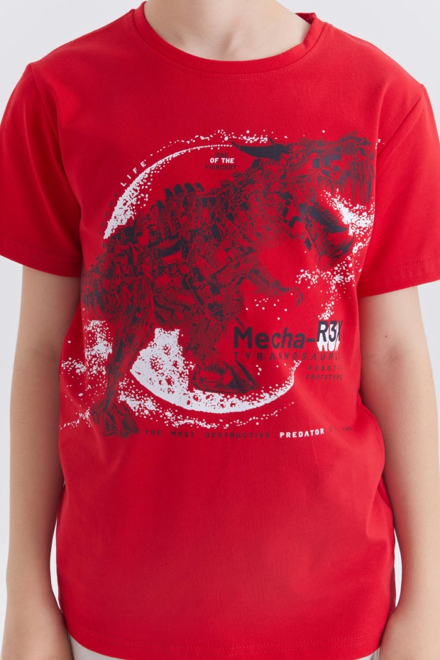 Tommy Life Kırmızı Dinazor Baskılı Kısa Kol Standart Kalıp O Yaka Erkek Çocuk T-Shirt - 10865. 4