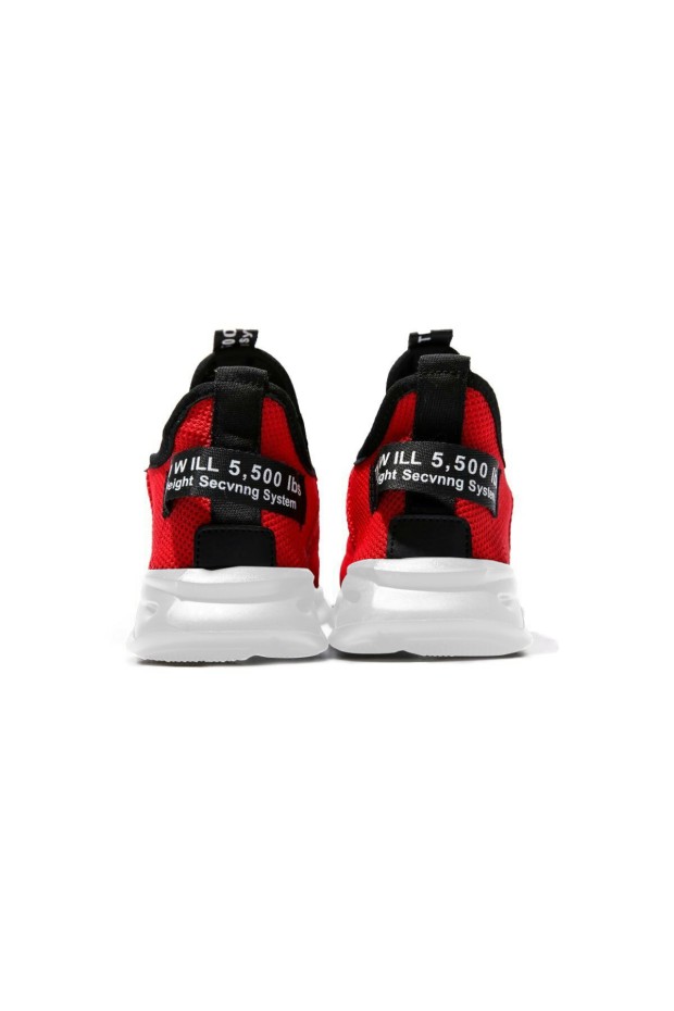 Kırmızı Fileli Lastik Bağcıklı Yüksek Taban Erkek Spor Ayakkabı - 89060 - Thumbnail