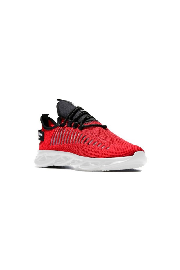 Kırmızı Fileli Lastik Bağcıklı Yüksek Taban Erkek Spor Ayakkabı - 89060 - Thumbnail