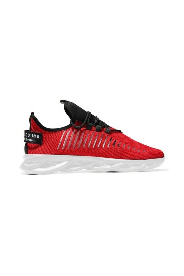 TommyLife - Kırmızı Fileli Lastik Bağcıklı Yüksek Taban Erkek Spor Ayakkabı - 89060