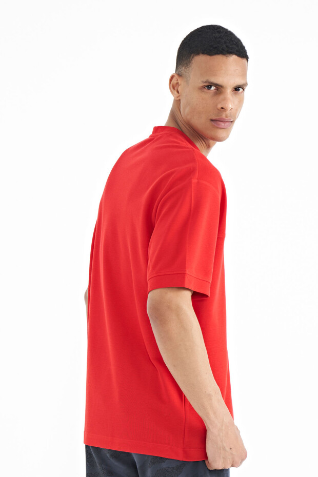 Kırmızı Gizli Cep Detaylı Baskılı Oversize Erkek T-shirt - 88244
