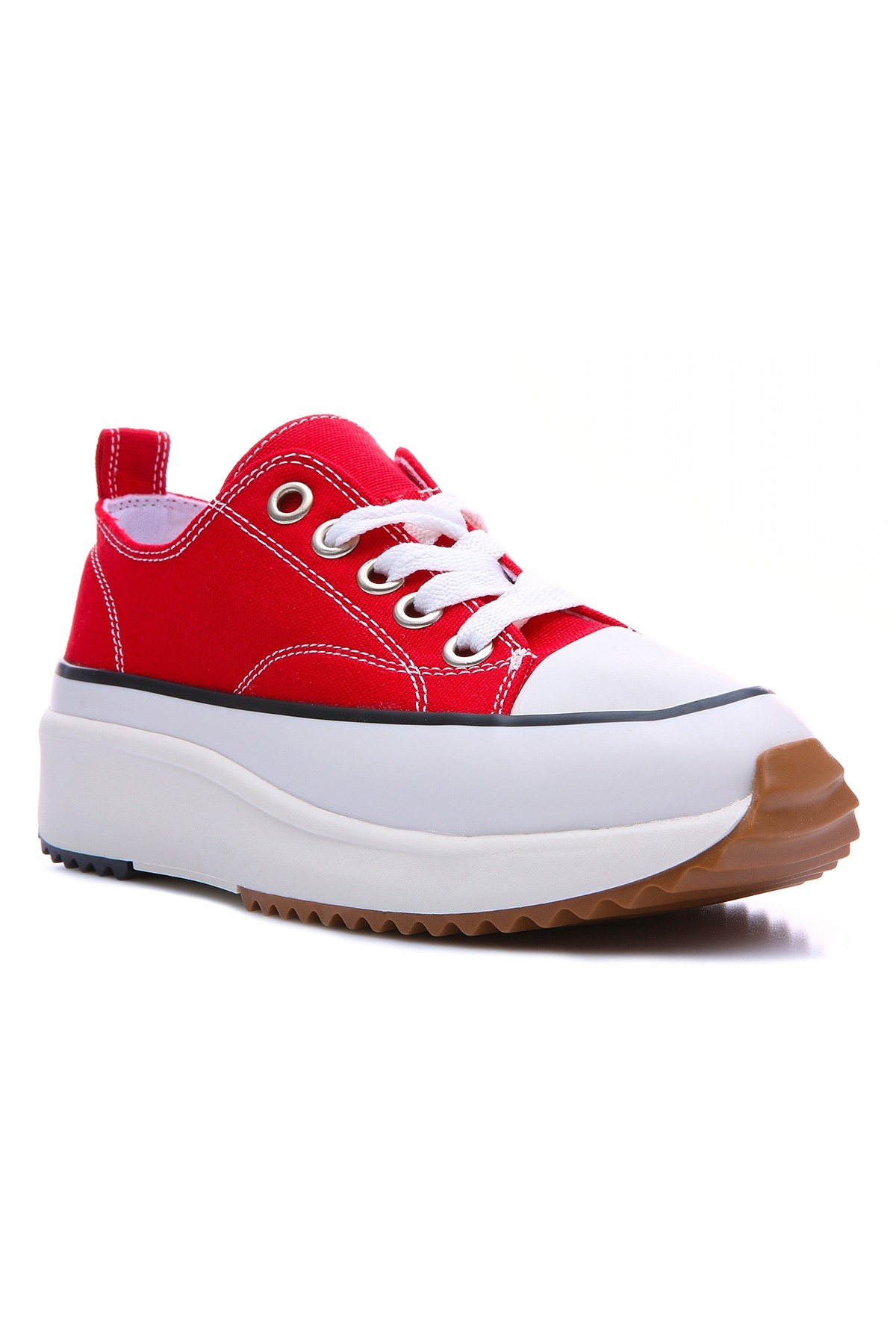 Kırmızı Bağcıklı Yüksek Taban Günlük Kadın Spor Ayakkabı - 89070