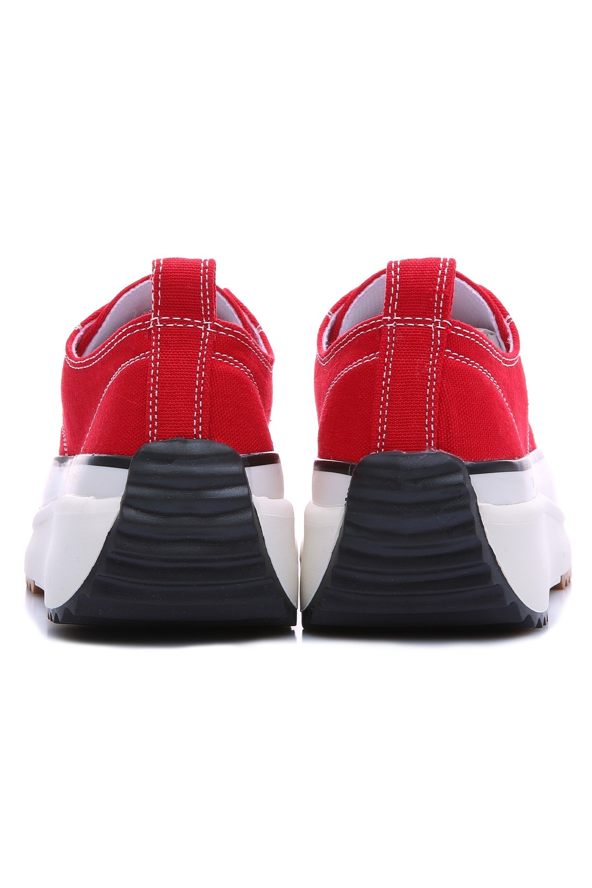 Kırmızı Bağcıklı Yüksek Taban Günlük Kadın Spor Ayakkabı - 89070