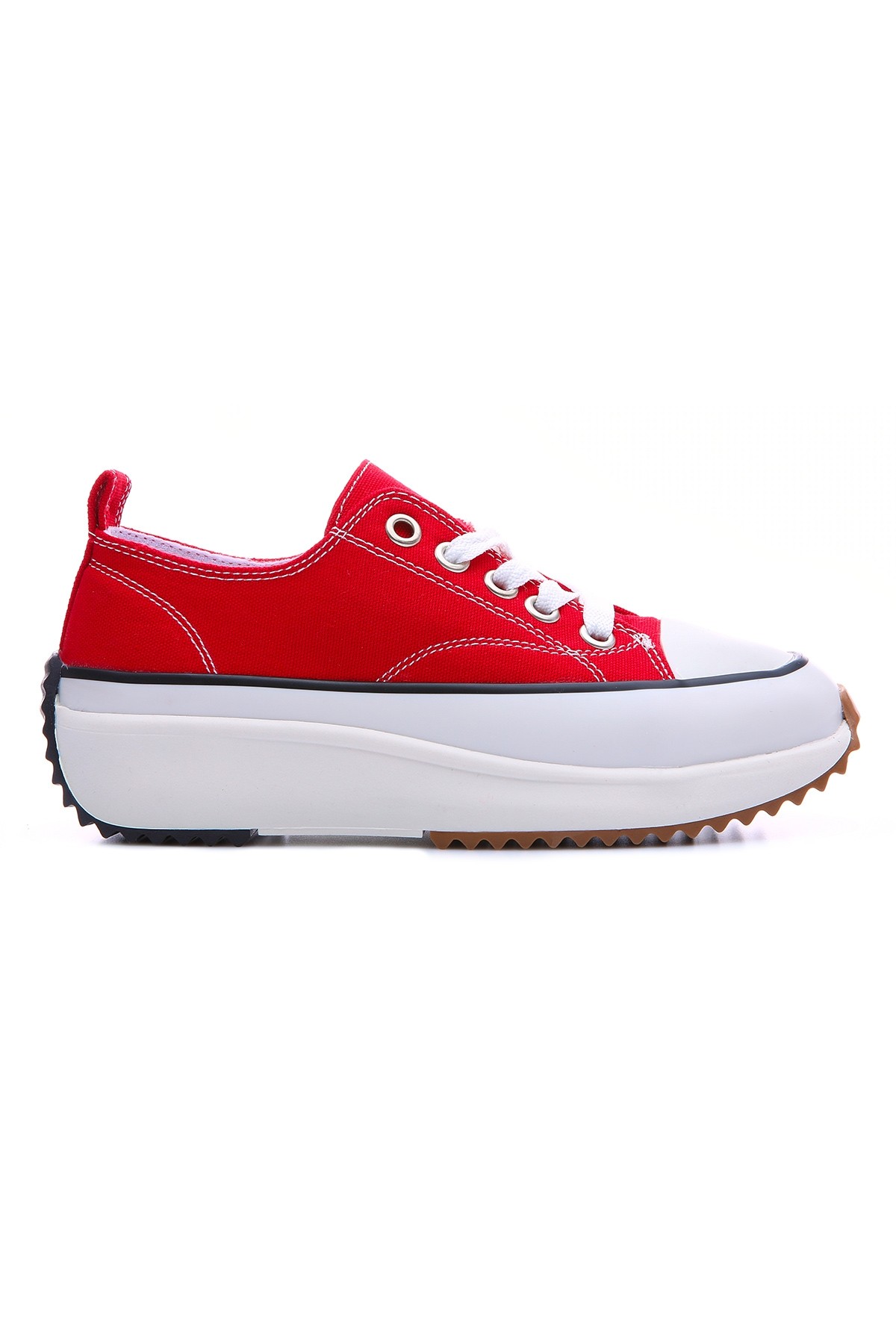 TommyLife - Kırmızı Bağcıklı Yüksek Taban Günlük Kadın Spor Ayakkabı - 89070