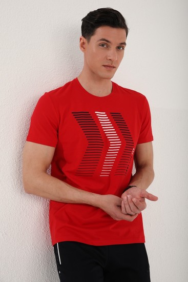 Kırmızı Karışık Harf Rakam Baskılı Rahat Form O Yaka Erkek T-Shirt - 87960 - Thumbnail