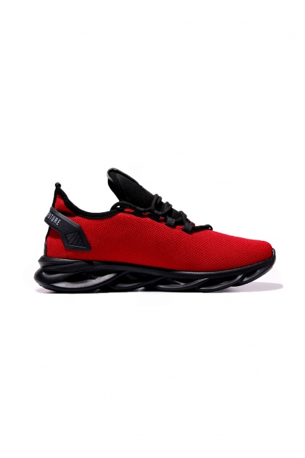 Kırmızı Lastik Bağcıklı Nakış Detaylı Yüksek Taban Erkek Spor Ayakkabı - 89053 - Thumbnail