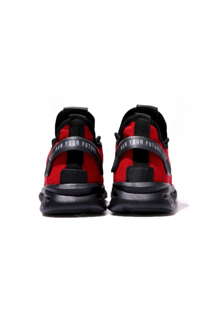 Kırmızı Lastik Bağcıklı Nakış Detaylı Yüksek Taban Erkek Spor Ayakkabı - 89053 - Thumbnail