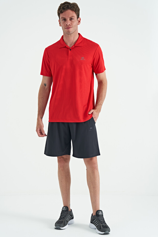 Kırmızı Logo Baskılı Standart Kalıp Polo Yaka Aktif Spor Erkek T-Shirt - 88252
