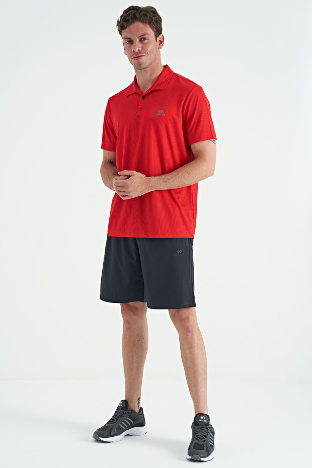 Kırmızı Logo Baskılı Standart Kalıp Polo Yaka Aktif Spor Erkek T-Shirt - 88252