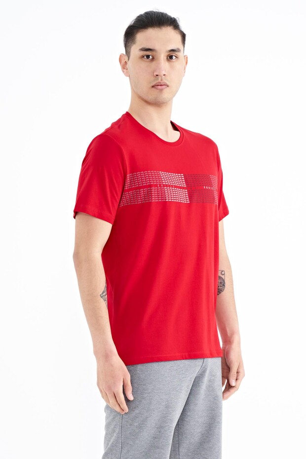 Kırmızı Minimal Yazı Baskılı Standart Kalıp Erkek T-shirt - 88182