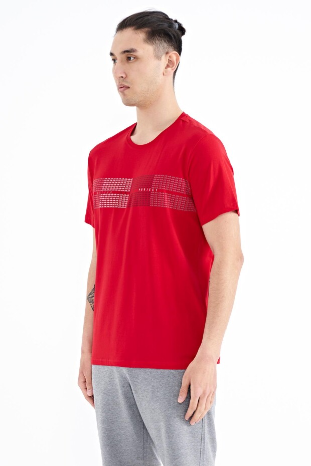 Kırmızı Minimal Yazı Baskılı Standart Kalıp Erkek T-shirt - 88182