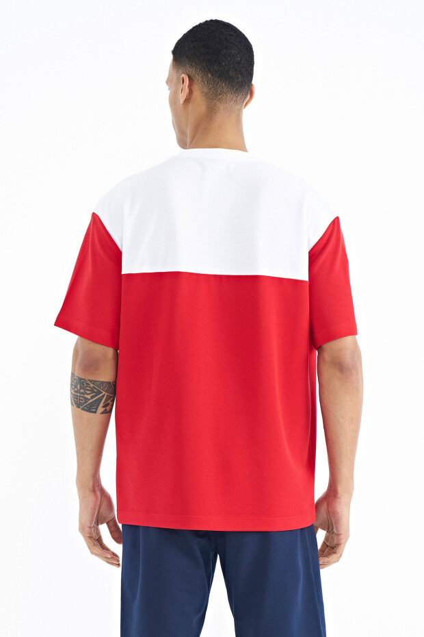 Kırmızı Renk Geçişli Baskı Detaylı O Yaka Oversize Erkek T-shirt - 88225