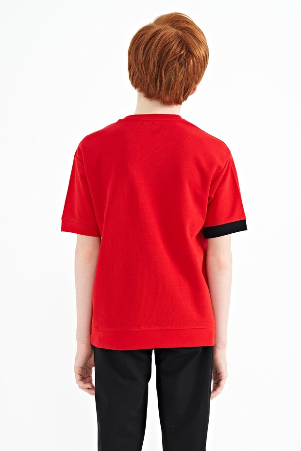 Kırmızı Yazı Nakışlı O Yaka Oversize Erkek Çocuk T-Shirt - 11146