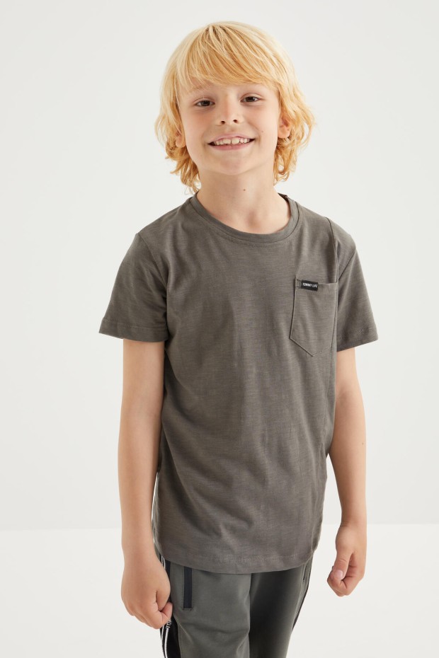 Tommy Life Koyu Gri Cep Detaylı Basic Kısa Kol O Yaka Erkek Çocuk T-Shirt - 10857. 3