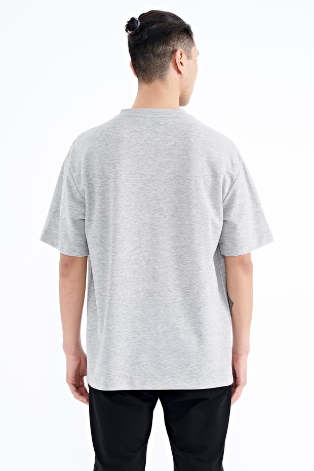 Koyu Gri Ön Arka Baskı Detaylı Standart Form Erkek T-shirt - 88233