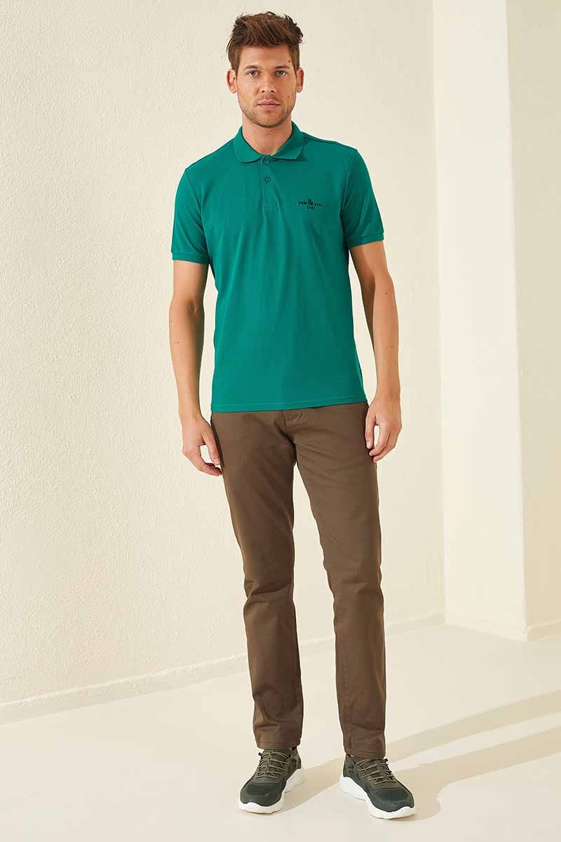 Koyu Yeşil Klasik Kısa Kol Standart Kalıp Polo Yaka Erkek T-Shirt - 87787
