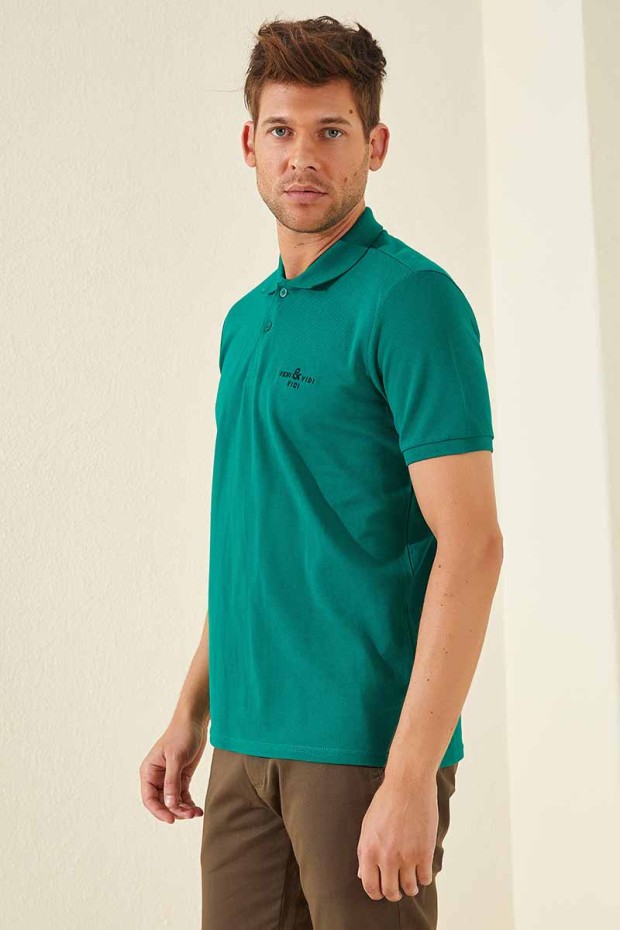 Koyu Yeşil Klasik Kısa Kol Standart Kalıp Polo Yaka Erkek T-Shirt - 87787