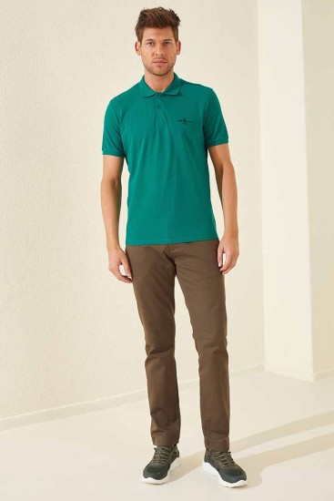 Koyu Yeşil Klasik Kısa Kol Standart Kalıp Polo Yaka Erkek T-Shirt - 87787 - Thumbnail
