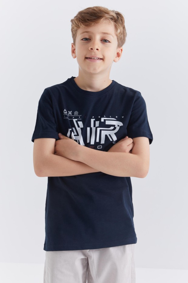 Lacivert Air Baskılı O Yaka Kısa Kol Erkek Çocuk T-Shirt - 10852