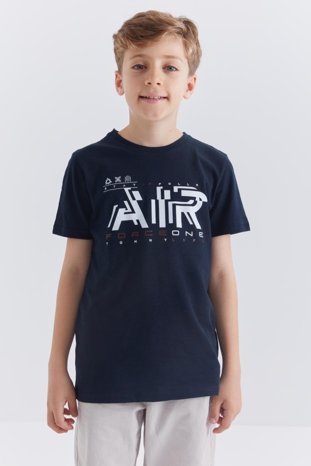 Lacivert Air Baskılı O Yaka Kısa Kol Erkek Çocuk T-Shirt - 10852