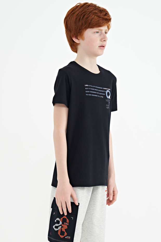Lacivert Baskı Detaylı O Yaka Standart Kalıp Erkek Çocuk T-Shirt - 11145