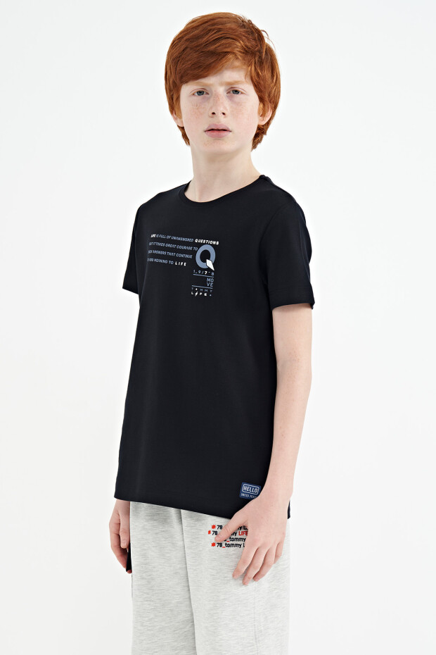 Lacivert Baskı Detaylı O Yaka Standart Kalıp Erkek Çocuk T-Shirt - 11145