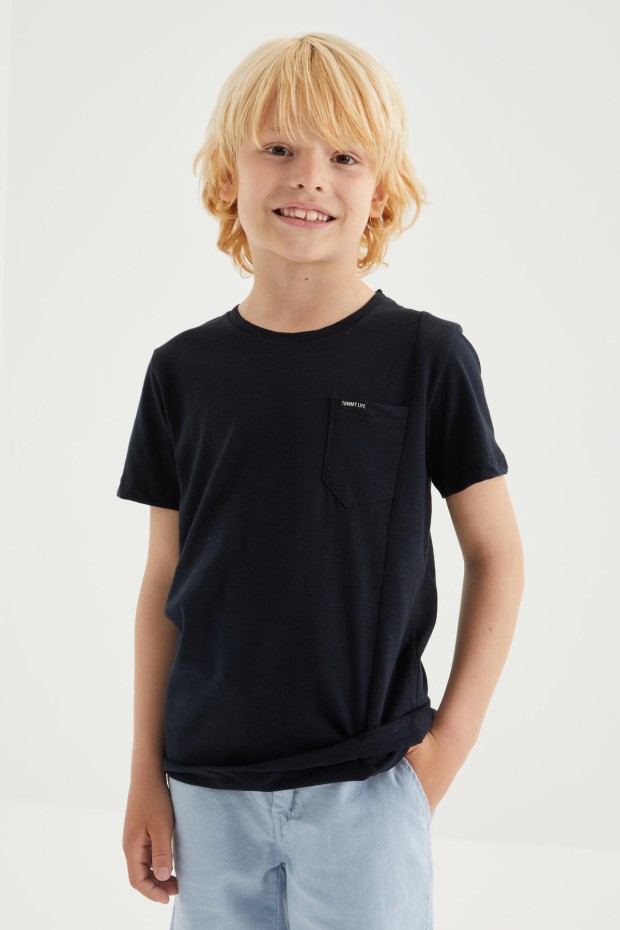 Tommy Life Lacivert Cep Detaylı Basic Kısa Kol O Yaka Erkek Çocuk T-Shirt - 10857. 3