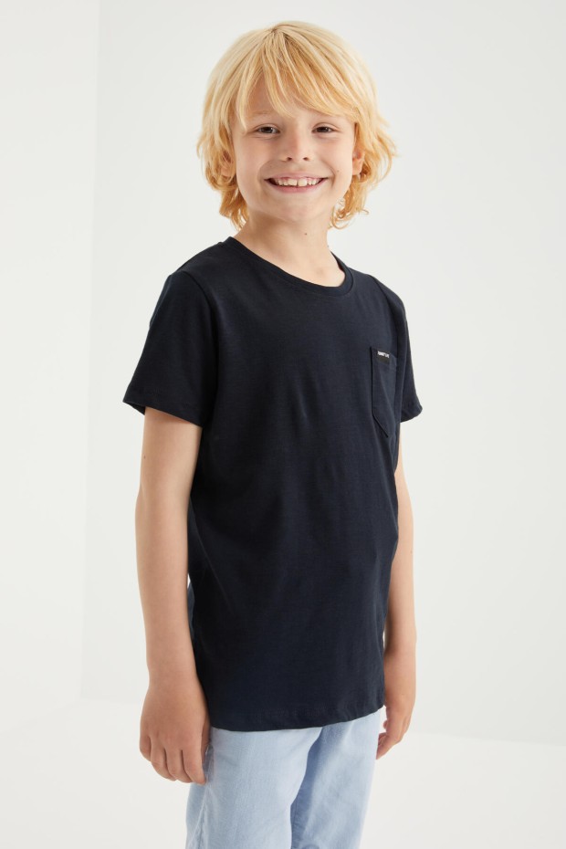 Tommy Life Lacivert Cep Detaylı Basic Kısa Kol O Yaka Erkek Çocuk T-Shirt - 10857. 6