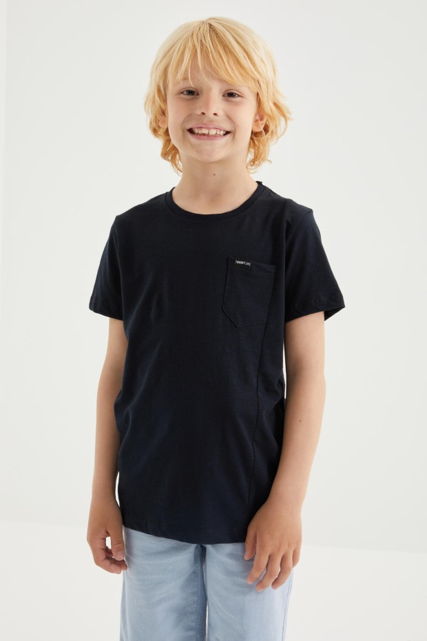 Tommy Life Lacivert Cep Detaylı Basic Kısa Kol O Yaka Erkek Çocuk T-Shirt - 10857. 5