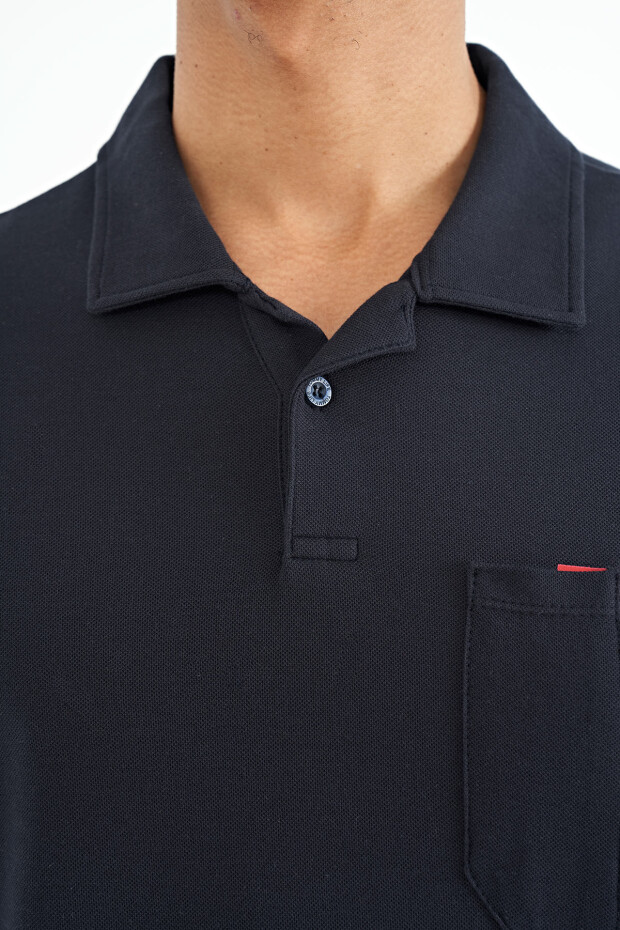 Lacivert Cep Detaylı Baskılı Standart Kalıp Polo Yaka Erkek T-Shirt - 88241