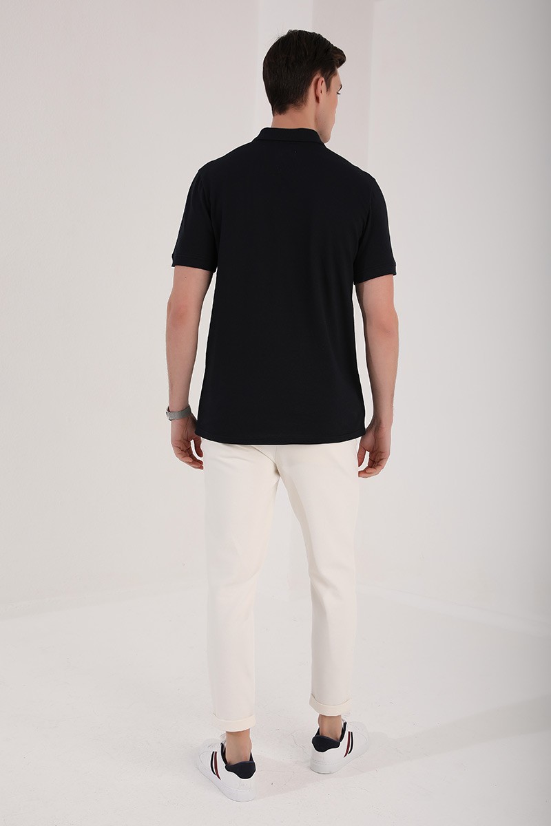 Lacivert Klasik Black Yazı Nakışlı Standart Kalıp Polo Yaka Erkek T-Shirt - 87760