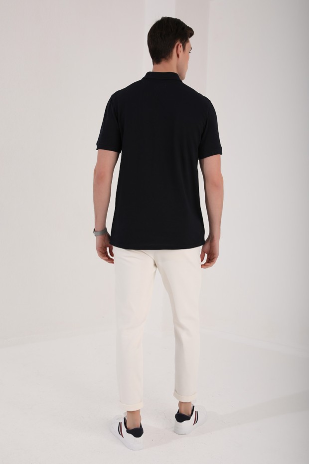 Lacivert Klasik Black Yazı Nakışlı Standart Kalıp Polo Yaka Erkek T-Shirt - 87760 - Thumbnail
